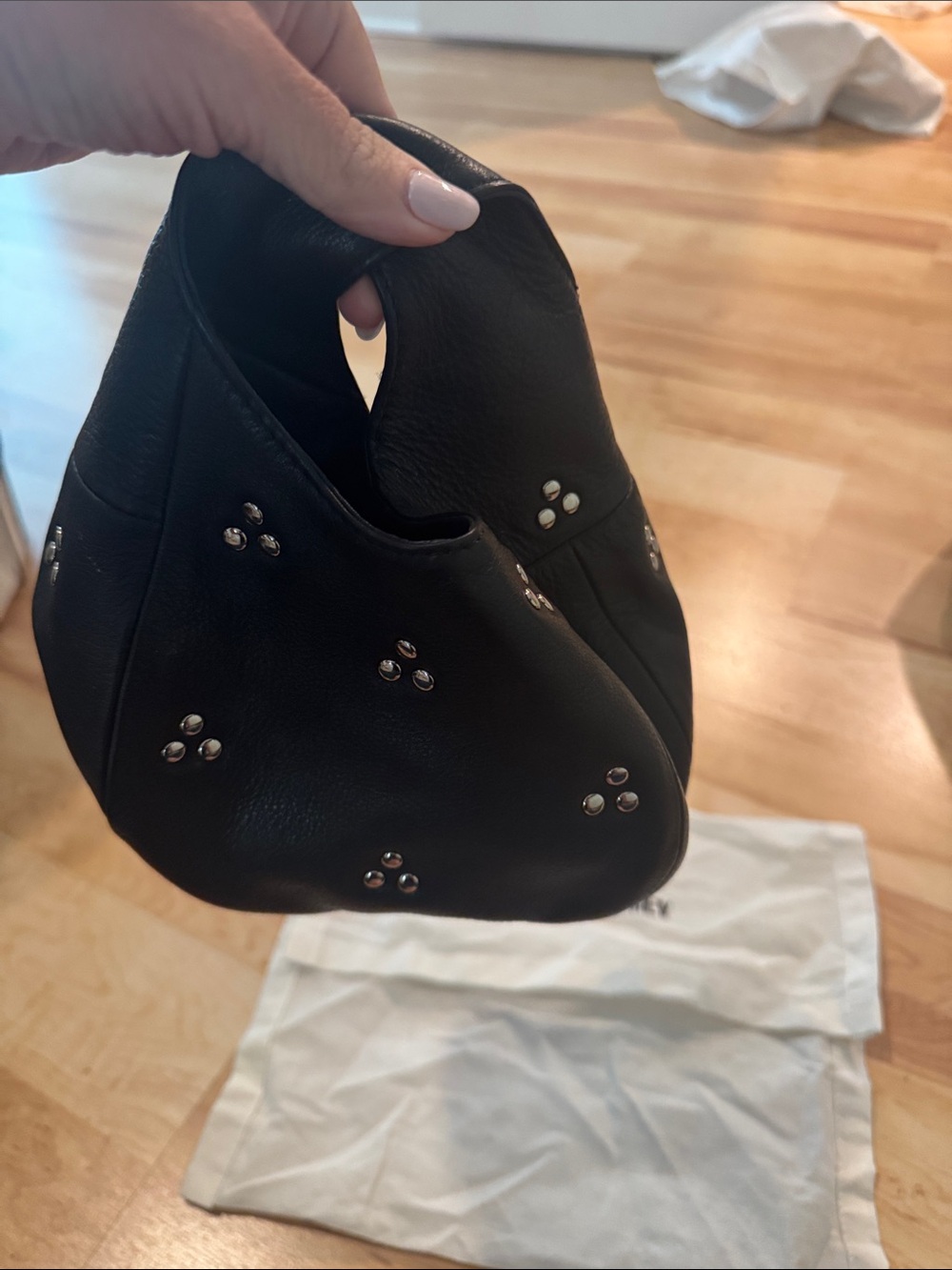 Rachel Comey Black Studded Leather Hobo Wristlet